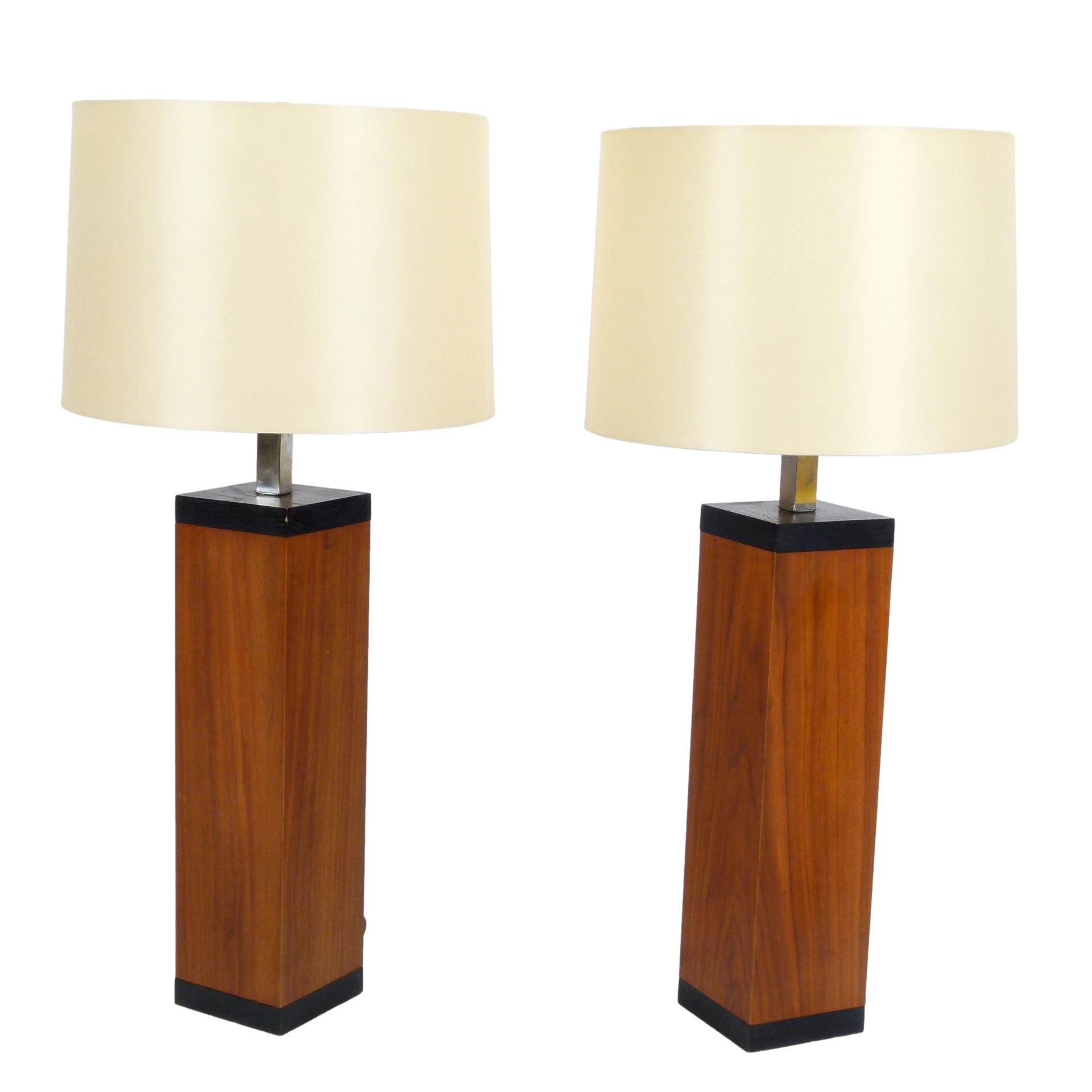 Pair of 1960s Walnut Column Lamps at City Issue Atlanta