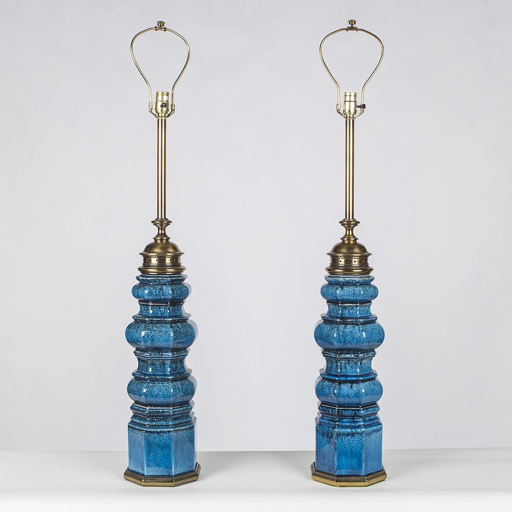 Pair of Monumental Ceramic & Brass Lamps by Stiffel at City Issue Atlanta