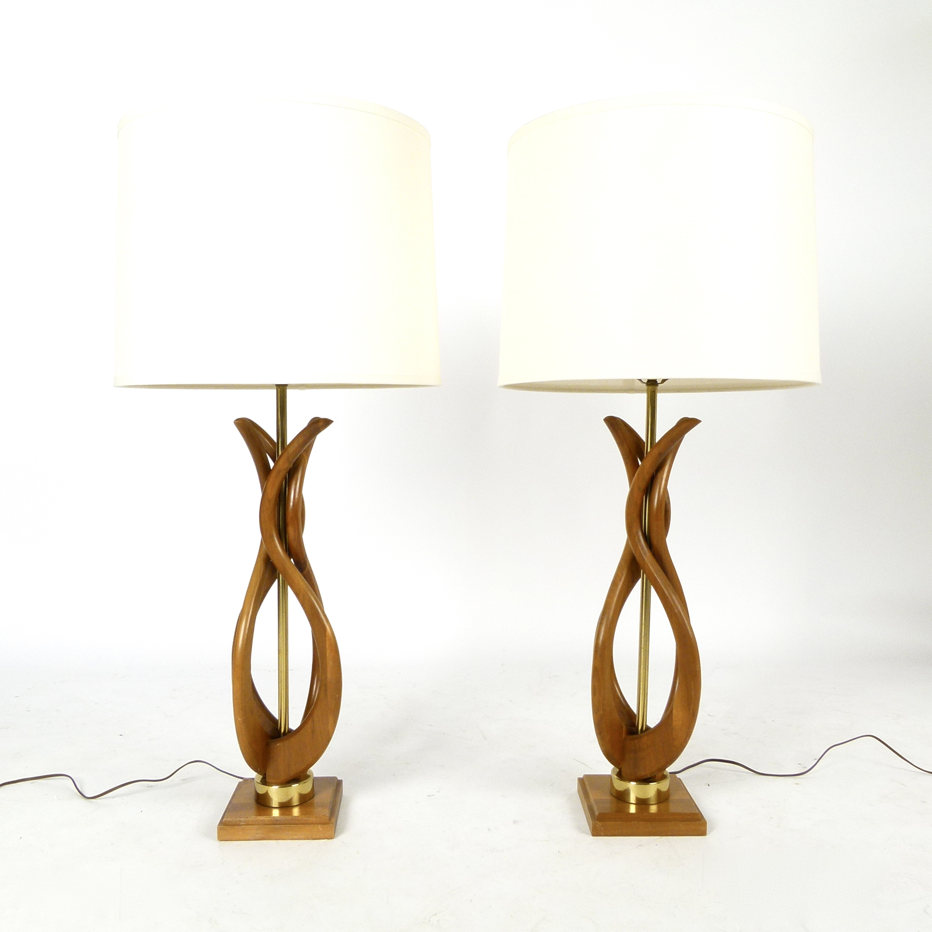 Pair of Sculptural Walnut Lamps With Linen Shades 20 at City Issue Atlanta