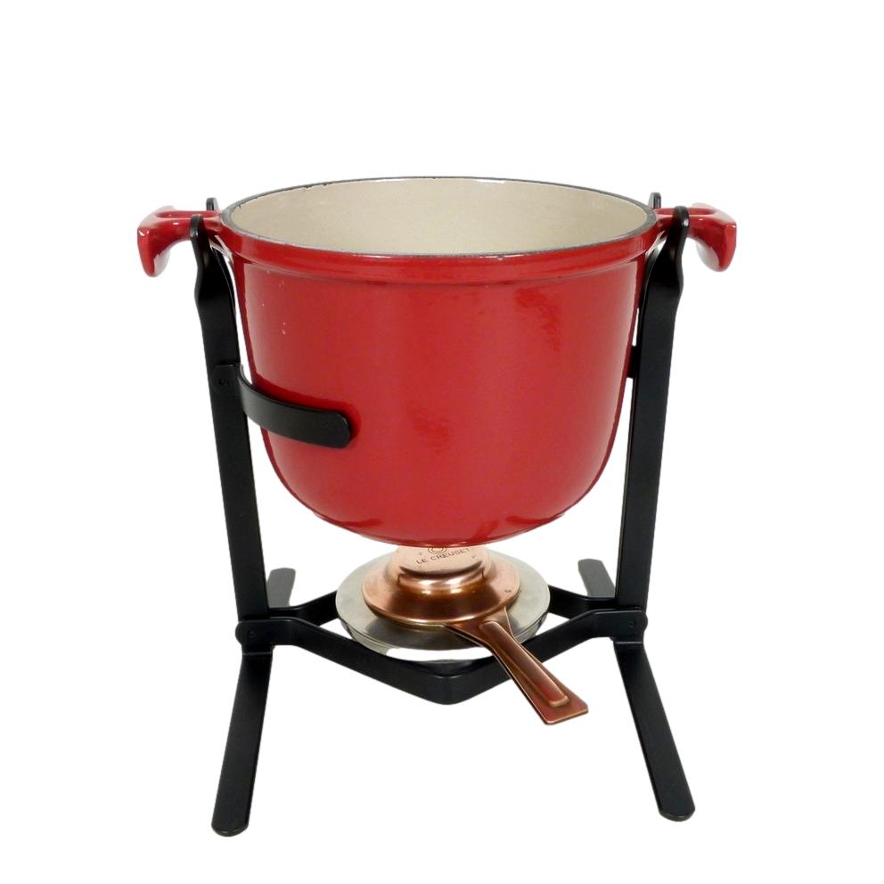 Le Creuset gietijzeren fonduepan, Model Mama by Enzo Mari, beige bruin • Gaer Cookware