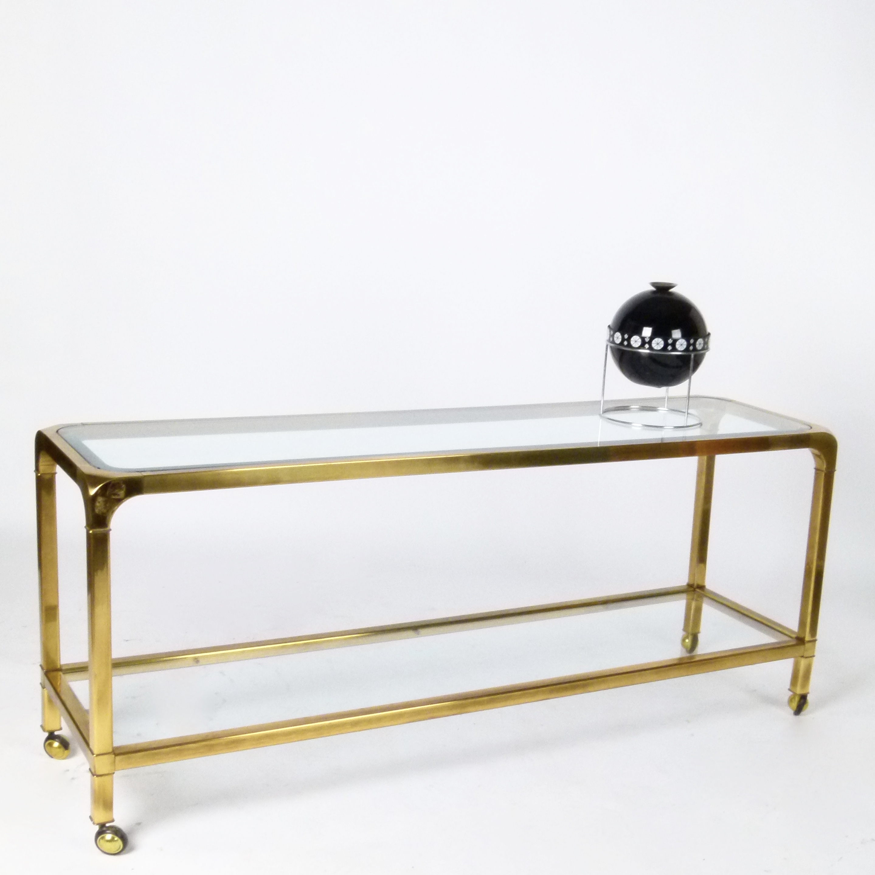 Mastercraft Glass Top Brass Tube Console Table